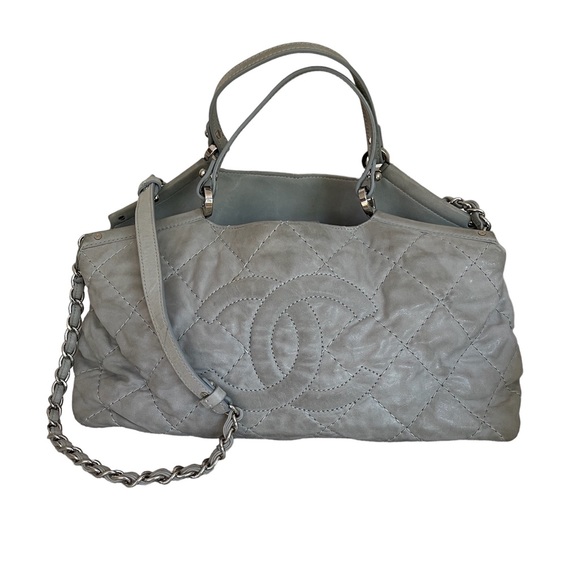(SOLD) Authenticated Vintage Chanel Grey CC Logo Tote/Crossbody Bag - Picture 1 of 16